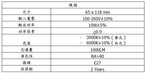 10W LED球泡燈